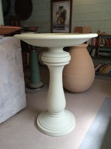 Pale green terracotta bird bath