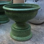 Large green ceramic planter on stand crafted by Mark Heidenreich